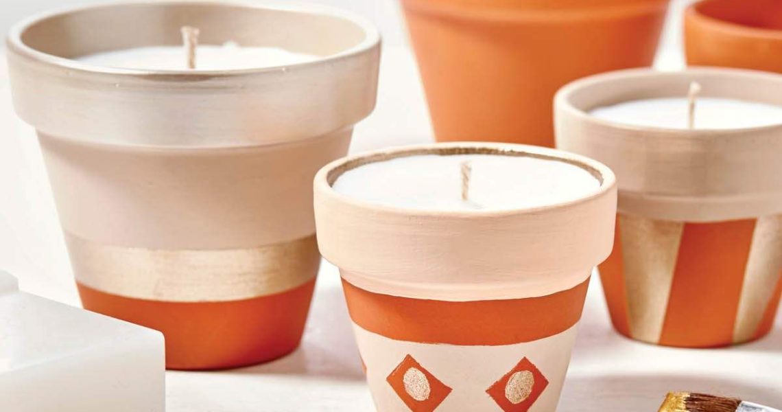 Make Aromatherapy Scented Candles with Natural, Organic Essential Oils in Terracotta Pot. Use acrylic paint to customize your terracotta pot and create unique candles with creative patterns.